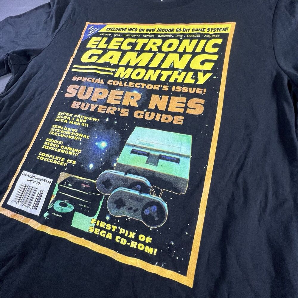 EGM Strategy Guide 1991 Cover Art T Shirt Super NES Buyers Guide Black Tee XL